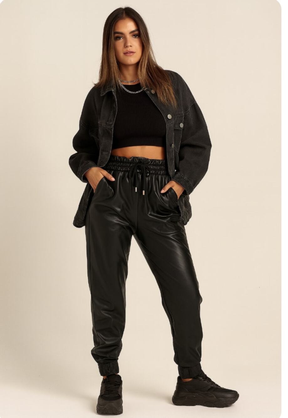 7 For All Mankind Black Faux Leather Jogger Pants Elastic Waist Small